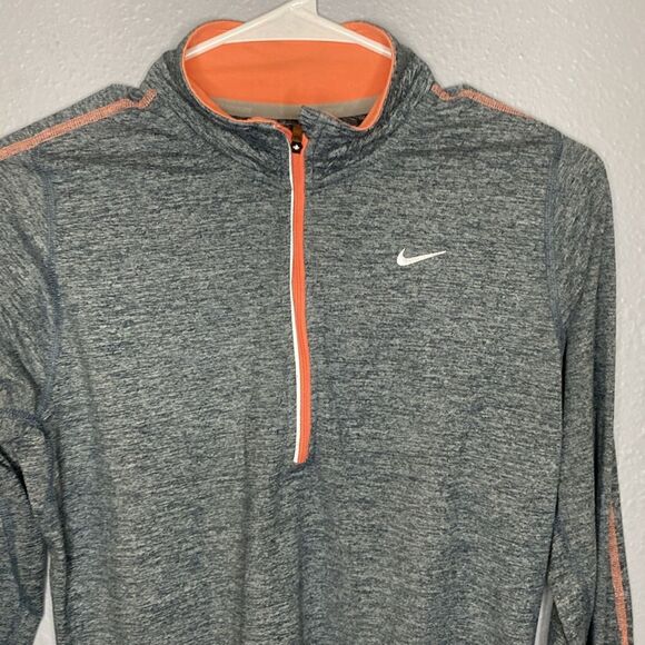 Nike DriFit Gray and Peach Orange Quarter-Zip Pullover Thumbholes Size Small - Picture 2 of 9